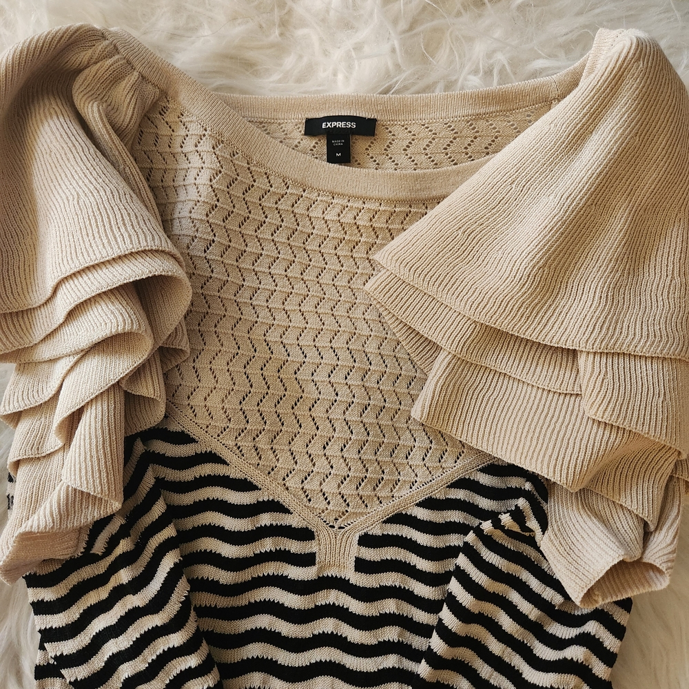 Express Off-Shoulder Sweater with Ruffled Sleeves